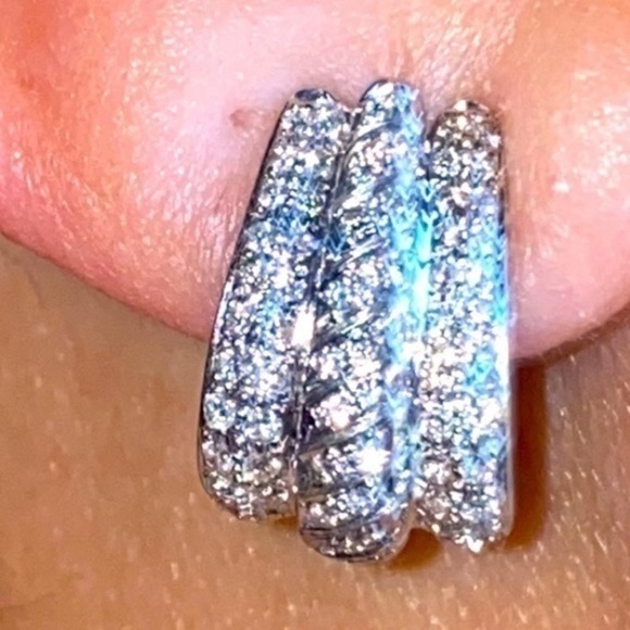 - 18K solid white gold Earrings women jewelry sparkling natural diamonds 💎 - Picture 3 of 12